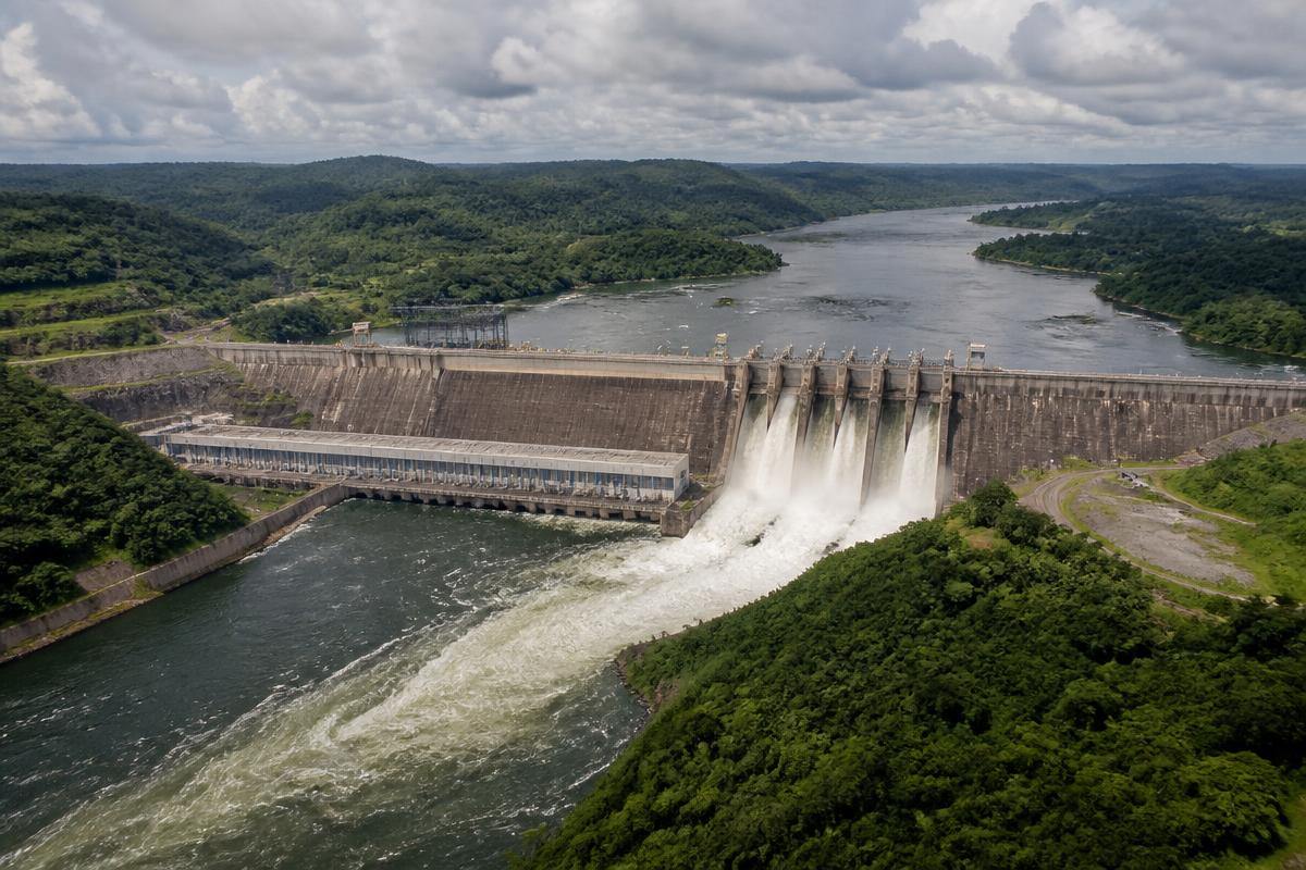 Vue aérienne du barrage hydroélectrique d'Inga en RDC
